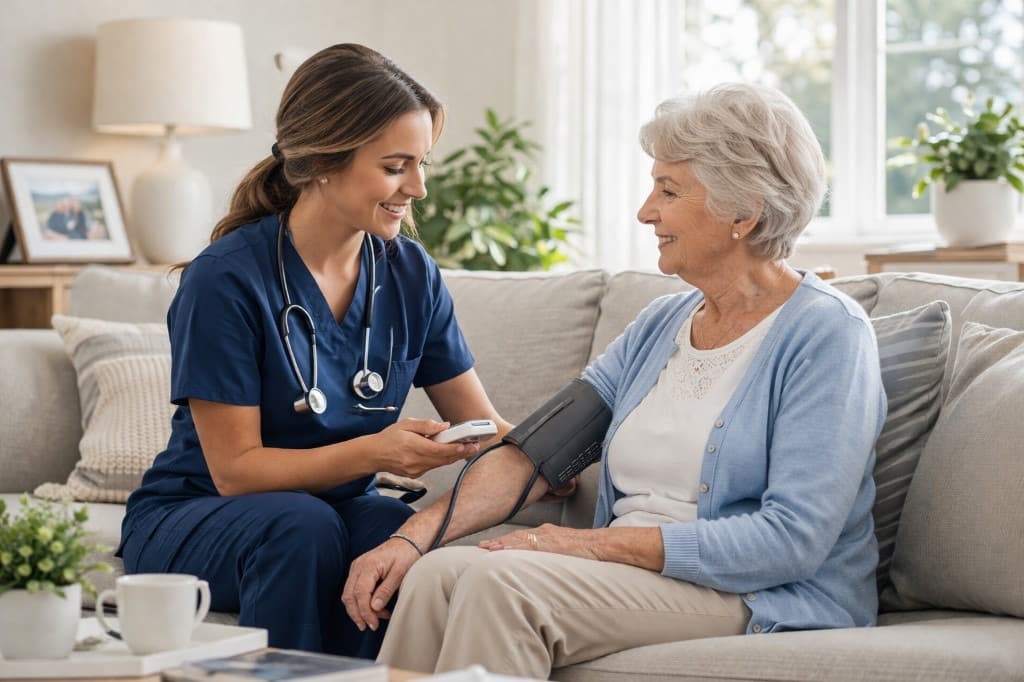 Caregiver supporting an older adult at home